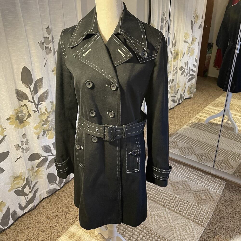 Banana Republic Women's Black Belted Double-Breasted Trench Coat M Collared